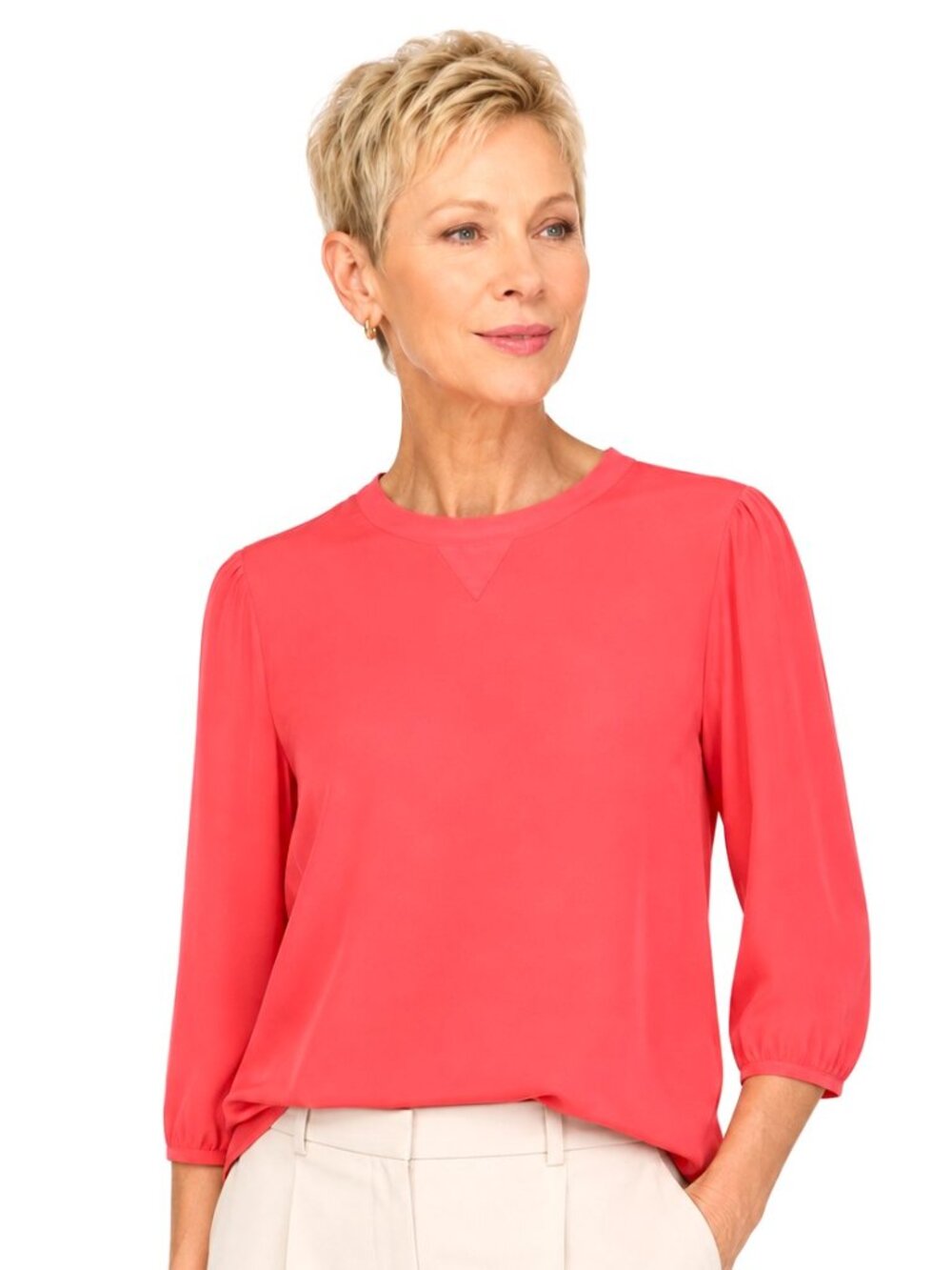 Theo Miles Petite Coral Pink Silk Top